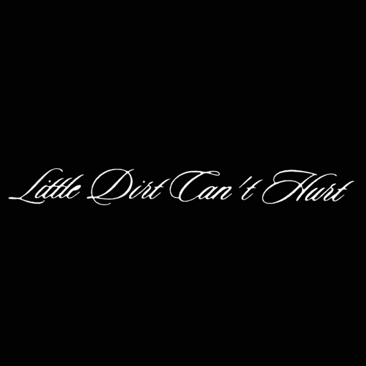 LITTLE DIRT CAN'T HURT CURSIVE WINDOW BANNER WHITE